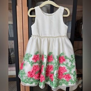 American Princess flower girl dress toddler pearls 3D embroidered floral wedding